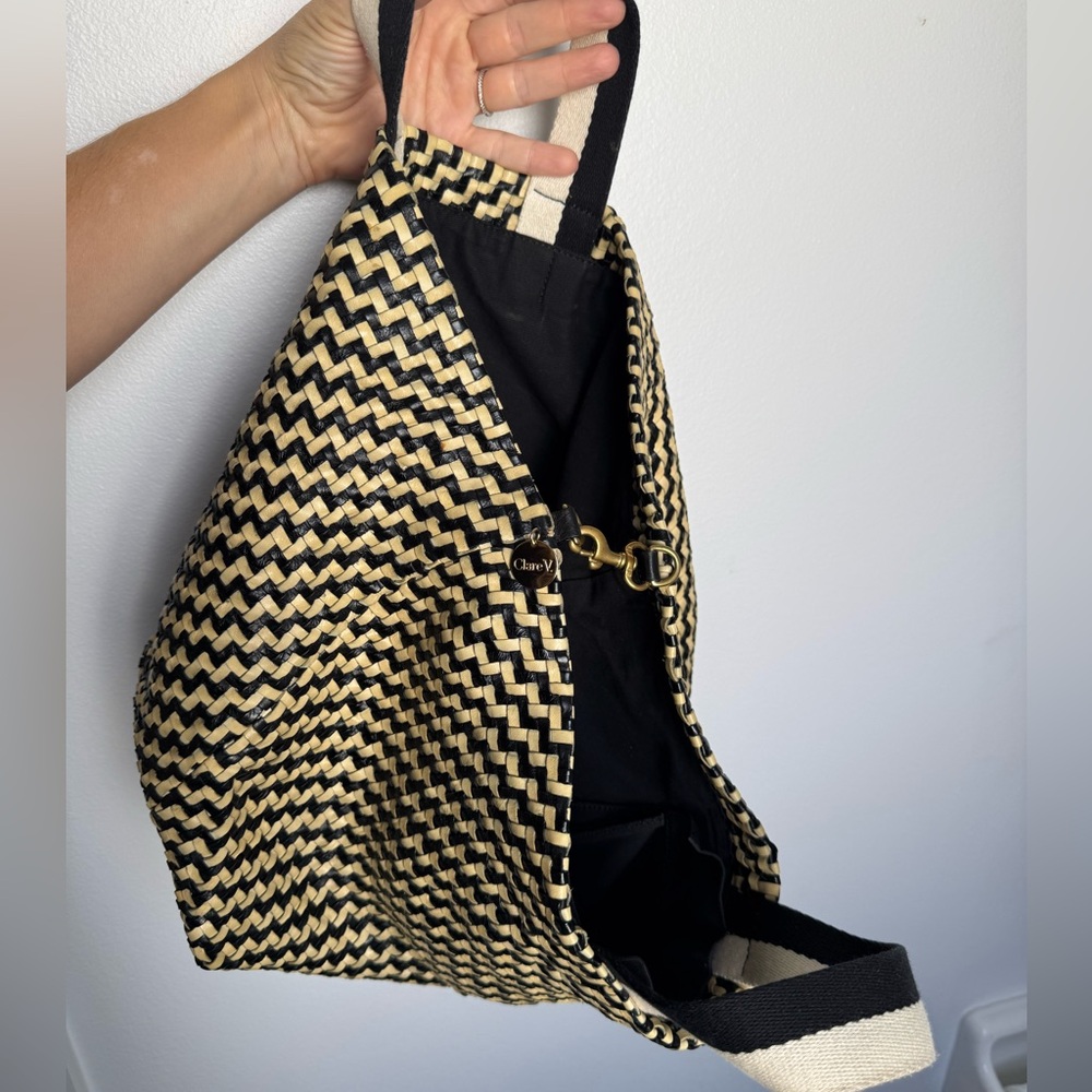 • Clare V • Bateau Woven Leather Tote Black and Cream Zig Zag - Picture 10 of 12